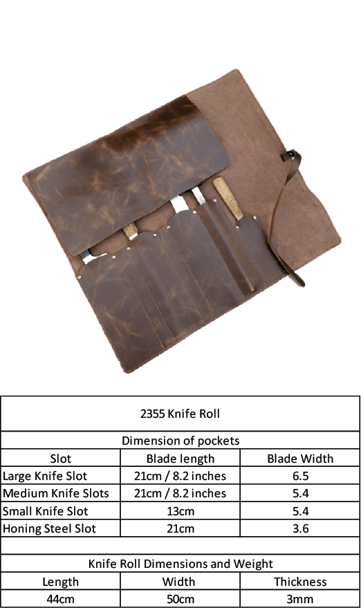 Size Guide Leather Knife Roll